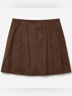 BCNU Faux Suede Brown Mini Skirt Western Stitch Detail A-Line